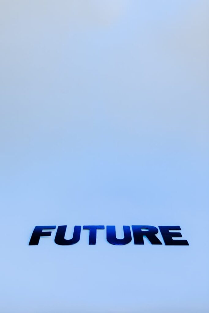 Minimalist image with 'Future' text on a blue gradient background.